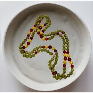 JOAN RIVERS Green & Yellow Jasper Carnelian 12mm Bead Necklace 60" Opera Aztec